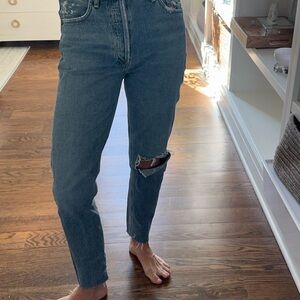 Agolde Distressed Blue Straight Jeans
